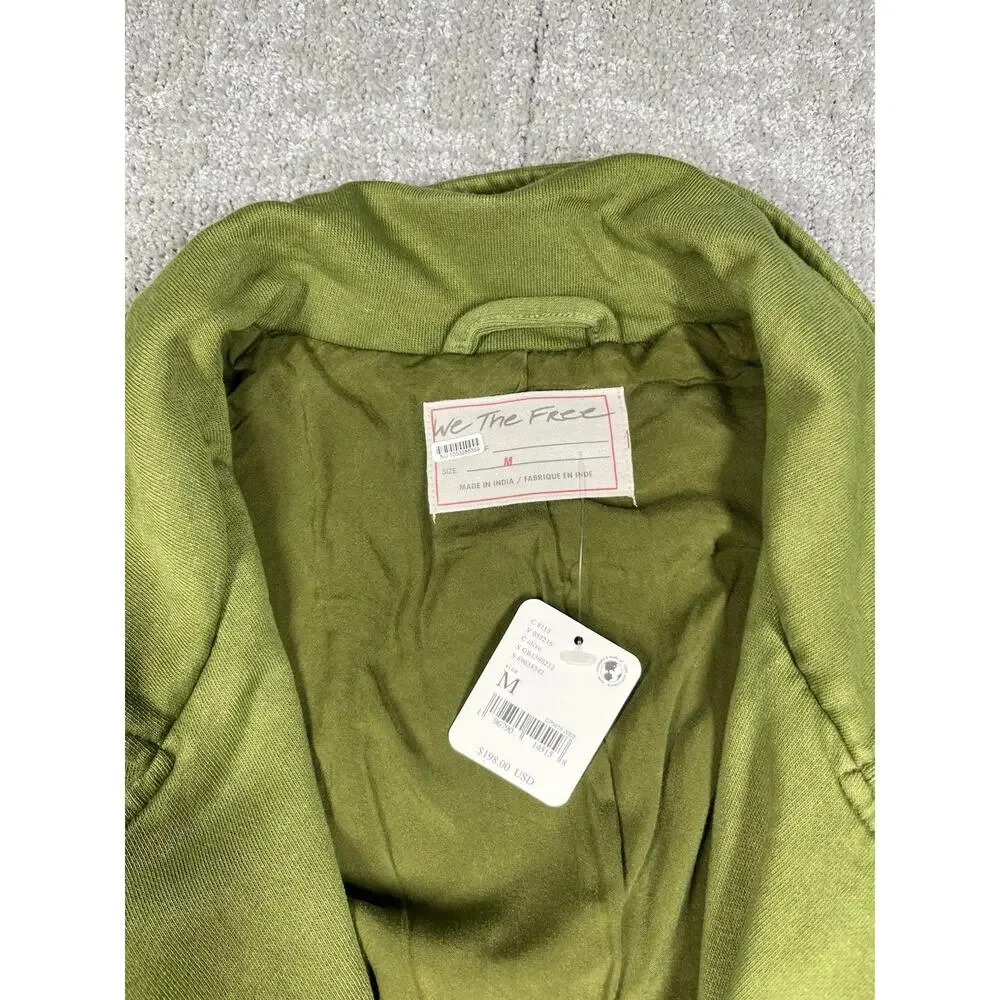 Free People We The Free Rebel Knit Oversized Moto Jacket Olive Green Size Medium